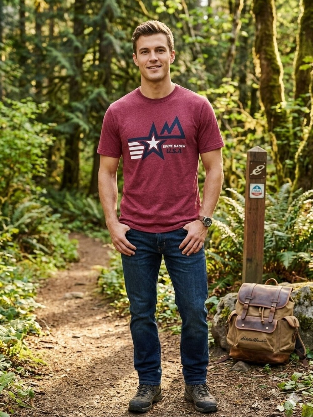 Eddie Bauer Men’s Maroon Graphic Tee 4th Of July